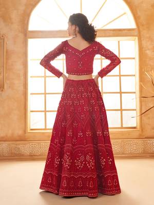 Dark-Red Cording & Thread Embroidered With Stone Work Lehenga Choli 4