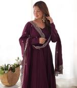 Roman Silk Chanderi Fabric Fully Flair Gown, With Duppta And Pent