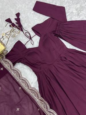 Roman Silk Chanderi Fabric Fully Flair Gown, With Duppta And Pent 5