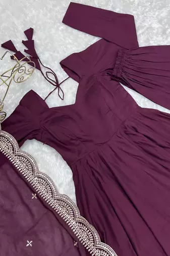 Roman Silk Chanderi Fabric Fully Flair Gown, With Duppta And Pent