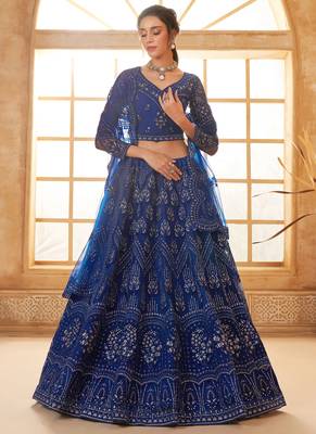 blue net thread work wedding lehenga 1