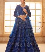 blue net thread work wedding lehenga