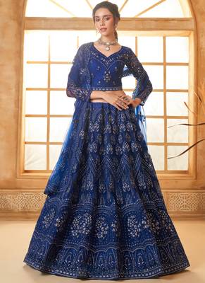 blue net thread work wedding lehenga 2