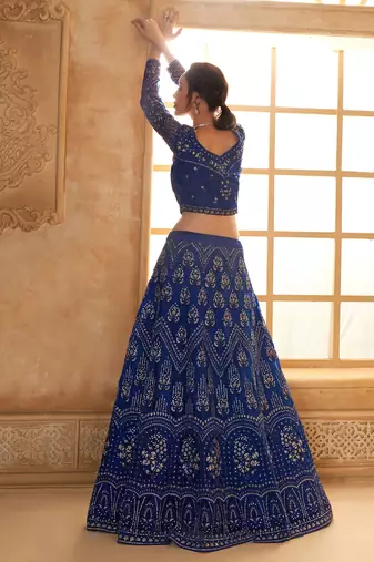 blue net thread work wedding lehenga