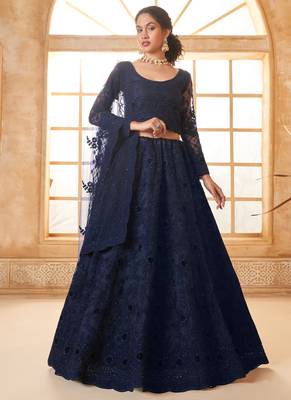 blue net thread work wedding lehenga 1