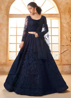 blue net thread work wedding lehenga 2