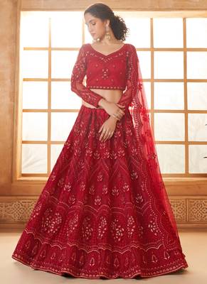 red net thread work wedding lehenga 1