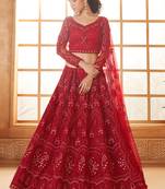 red net thread work wedding lehenga