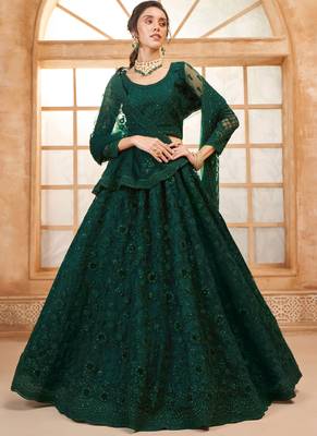 green net thread work wedding lehenga 1