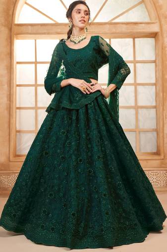 green net thread work wedding lehenga