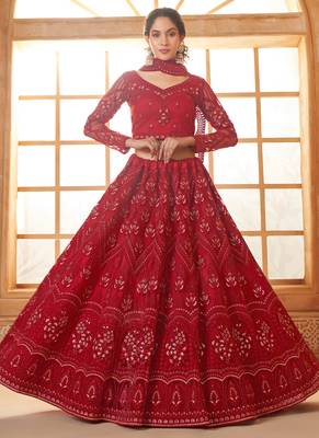 red net thread work wedding lehenga 2