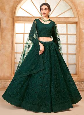 green net thread work wedding lehenga 2