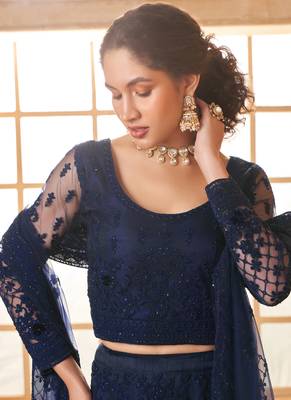 blue net thread work wedding lehenga 4