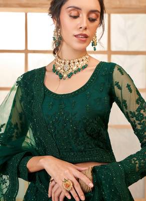 green net thread work wedding lehenga 3