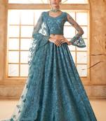 aqua blue net thread work wedding lehenga