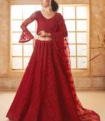 red net thread work wedding lehenga
