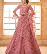 peach net thread work wedding lehenga