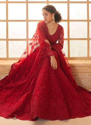red net thread work wedding lehenga 2