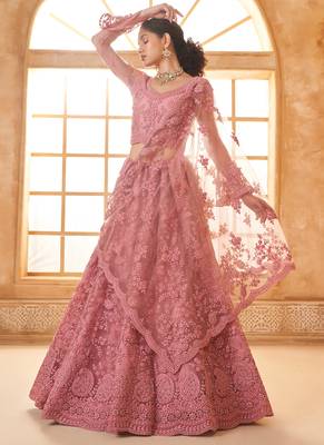 peach net thread work wedding lehenga 2
