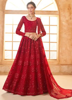 red net thread work wedding lehenga 1