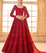red net thread work wedding lehenga
