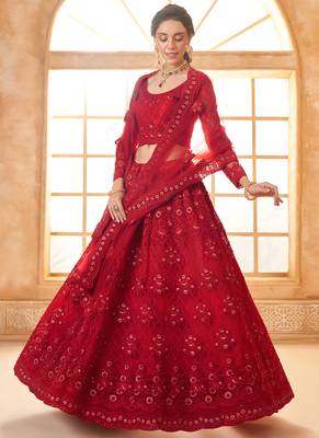 red net thread work wedding lehenga 2