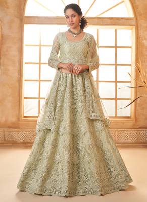 light green net thread work wedding lehenga 1
