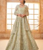 light green net thread work wedding lehenga