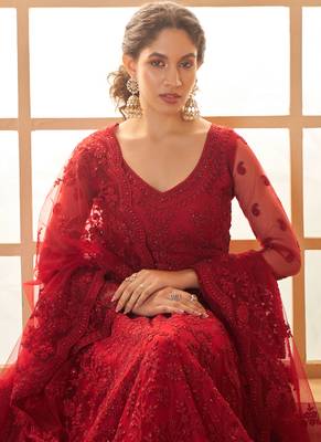 red net thread work wedding lehenga 3