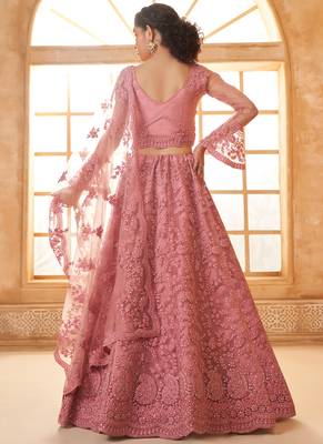 peach net thread work wedding lehenga 4