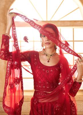 red net thread work wedding lehenga 3