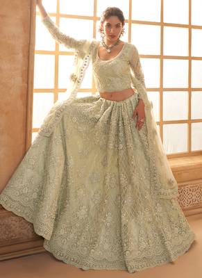 light green net thread work wedding lehenga 2