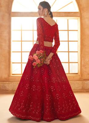 red net thread work wedding lehenga 4