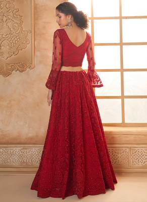 red net thread work wedding lehenga 4