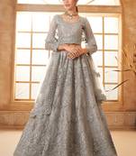 grey net thread work wedding lehenga