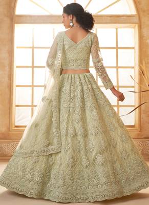 light green net thread work wedding lehenga 4