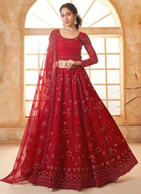 red net thread work wedding lehenga 1