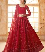 red net thread work wedding lehenga