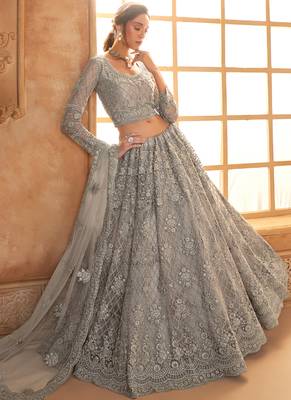 grey net thread work wedding lehenga 2