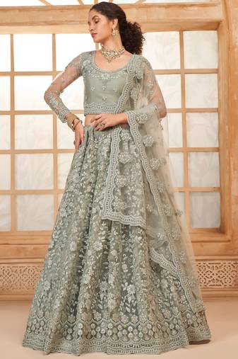 grey net thread work wedding lehenga
