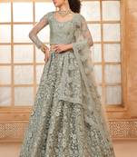 grey net thread work wedding lehenga