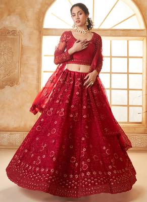 red net thread work wedding lehenga 2