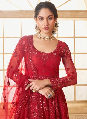 red net thread work wedding lehenga 3