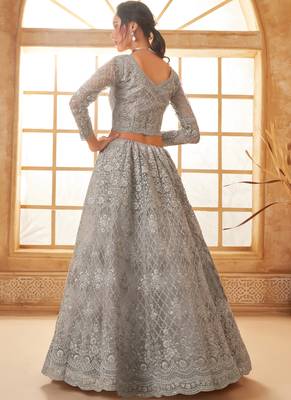 grey net thread work wedding lehenga 4