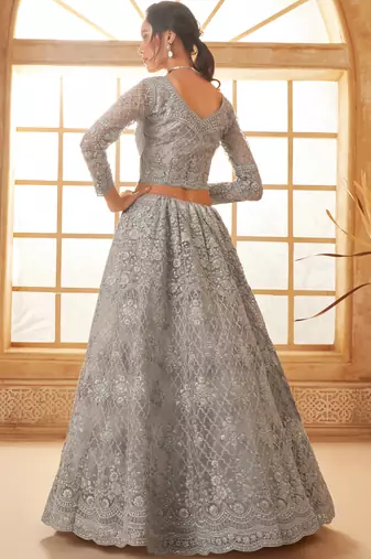 grey net thread work wedding lehenga