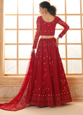 red net thread work wedding lehenga 4