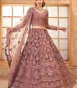 onion pink net thread work wedding lehenga