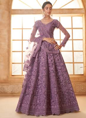 light purple net thread work wedding lehenga 1
