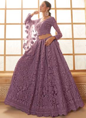 light purple net thread work wedding lehenga 2