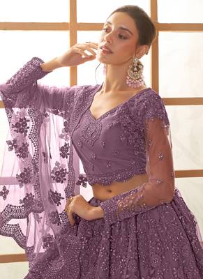 light purple net thread work wedding lehenga 3